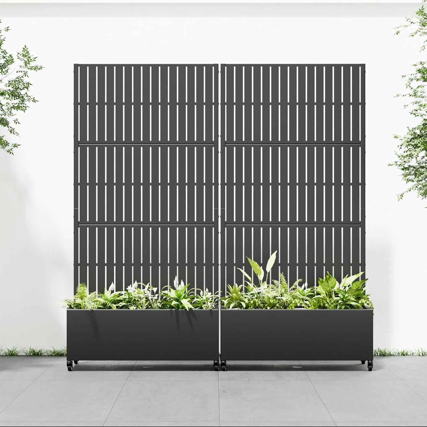 Casaphoria 72"x35" Metal Raised Garden Bed with Trellis(2 Pack), Outdoor Planter Box with Wheels & Drainage Holes for Climbing Plants, Flowers, Elevated Garden Kit with Privacy Screen, Black-Fence