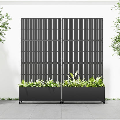 Casaphoria 72"x35" Metal Raised Garden Bed with Trellis(2 Pack), Outdoor Planter Box with Wheels & Drainage Holes for Climbing Plants, Flowers, Elevated Garden Kit with Privacy Screen, Black-Fence