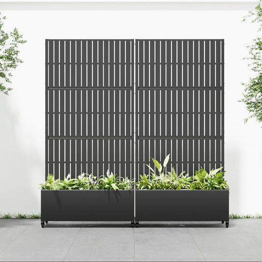 Casaphoria 72"x35" Metal Raised Garden Bed with Trellis(2 Pack), Outdoor Planter Box with Wheels & Drainage Holes for Climbing Plants, Flowers, Elevated Garden Kit with Privacy Screen, Black-Fence