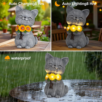 Solar Garden Statues Cat with Daisy and LED Lights Birthday Gifts for Women Mom Grandma Solar Outdoor Cat Decor for Outside,Outdoor Solar Lights for Yard, Garden and Patio, Unique Gift for Women
