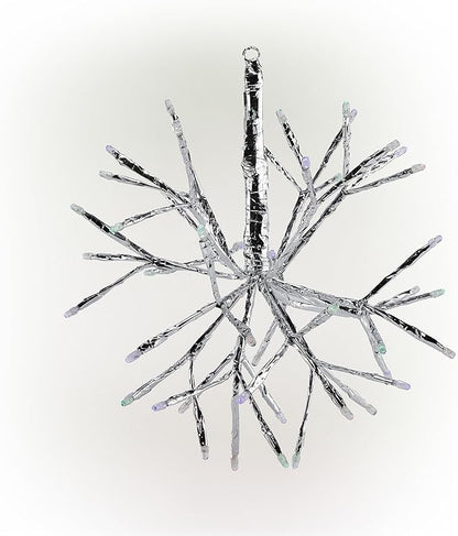 Alpine Corporation 10" H Indoor Christmas Snowflake Ornament with Multi-Colored LED Lights, Silver, Christmas Decoration (Pack of 4)