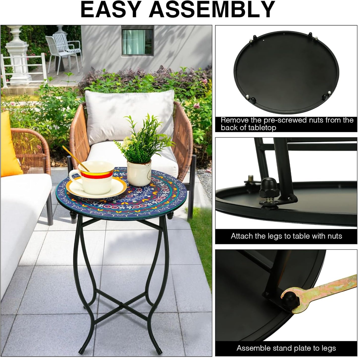 Outdoor Metal Side Tables, 14" Round Patio Side Table, Weather Resistant Metal End Table Side Table for Patio Yard Porch Balcony Garden Bedside, Plant Stand for Indoor, Easy Assemble