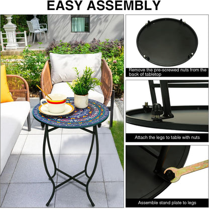 Outdoor Metal Side Tables, 14" Round Patio Side Table, Weather Resistant Metal End Table Side Table for Patio Yard Porch Balcony Garden Bedside, Plant Stand for Indoor, Easy Assemble