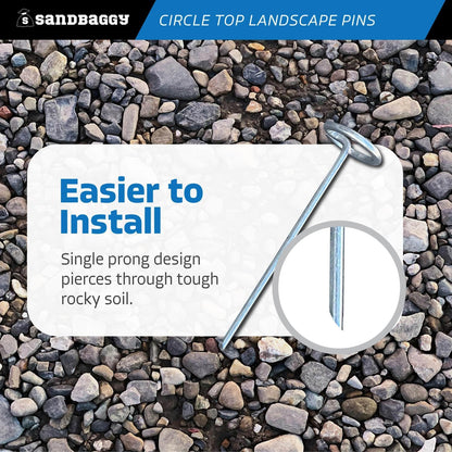 Sandbaggy 6-inch Circle Top Pins - Landscape Staples (Galvanized) - Garden Stakes for Landscaping, SOD - Heavy Duty Ground Stakes, Lawn Turf Spikes, Christmas Decorations, Weed Mats (50 Pins)
