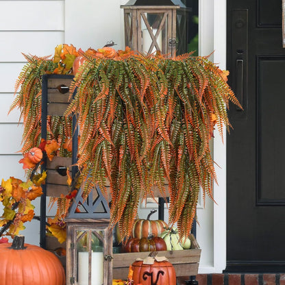 RECUTMS Fake Boston Fern 4Pcs Realistic Artificial Hanging Plants UV Resistant Plastic Ivy Leaves Draping Faux Greenery Decor for Room Patio Wall Garden Wedding Indoor Outdoor(Orange)