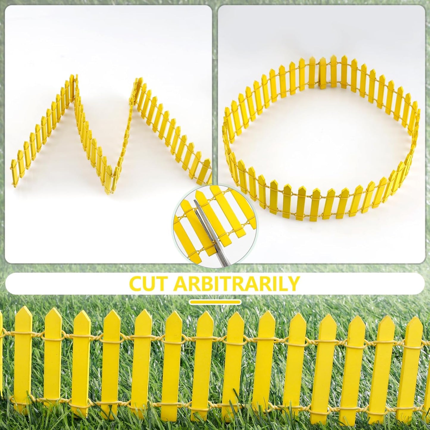Mini Fairy Garden Fence, 35.5x2 Inch Cuttable Small Wood Picket Fence, DIY Miniature Accessories Decoration for Dollhouse, Crafts, Vegetable Platter, Cake(Yellow)