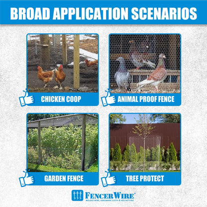 Fencer Wire 20 Gauge Chicken Wire Fence, Galvanized Poultry Hexagonal Netting Crafting, Chicken Coops & Rabbit Rodent Cage, 1-Inch Hex Grid (4 ft. x 150 ft.)