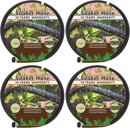 4-Pack Soaker Hose for Garden 10 Ft, Short Soaker Hoses 40 Ft, Rubber Garden Hose for Watering, Heavy Duty Drip Irrigation Hoses System (10 feet 4-Pack)