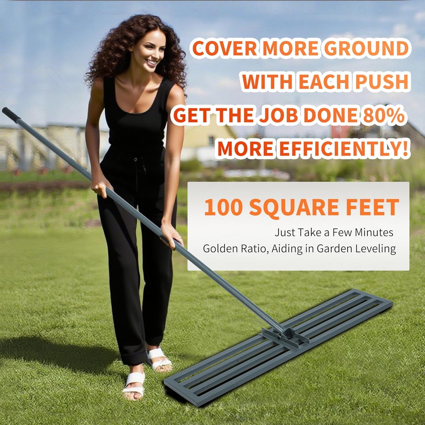 Lawn Leveling Rake,45"x10" Heavy-Duty Steel Lawn Leveler with 84" Anti-Slip Handle, Yard Leveling Rake Perfect for Garden, Backyard, Golf Course, Farm & Landscaping