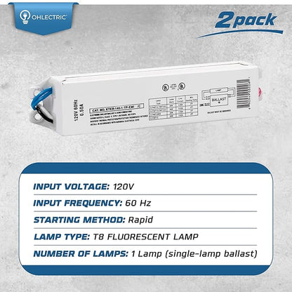 OHLECTRIC Replacement for Keystone KTEB-140-1-TP-EMI 1 Lamp T12 Electronic Fluorescent Ballast | 120V Input with Instant Start Operation | 0.88 Ballast Factor, UL-Approved