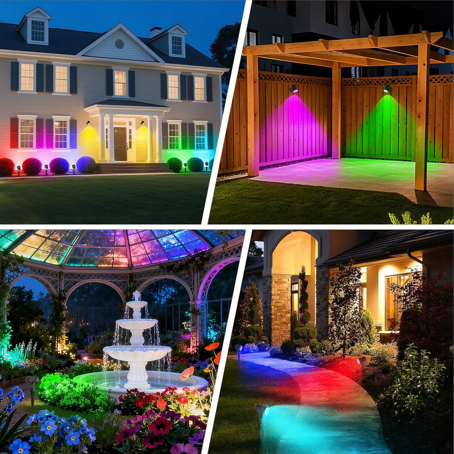 RGB Solar Spot Lights Outdoor,2 Pack Color Changing Solar Landscape Spotlights IP65 Waterproof 9.8ft Cable, Auto On/Off Outdoor Wall Lights for Garden Yard Driveway Porch Walkway Pool (1-in-1)