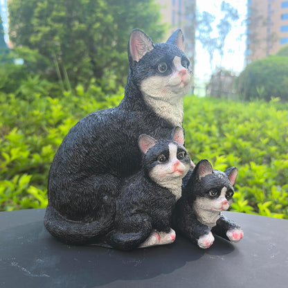 Mama Cat and Kitten Garden Statue,Outdoor Lawn Decorative Figurine Black Cat Statue for Patio Yard,Funny Animal Flower Bed Decor Art Sculpture