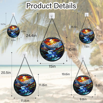 Stained Glass Window Hanging, Canyon Mountains Sunset View Sun Catcher for Window Home Decor Landscape Suncatcher Mother's Day Birthday Gifts for Women Men Mom and Nana 6.3 in