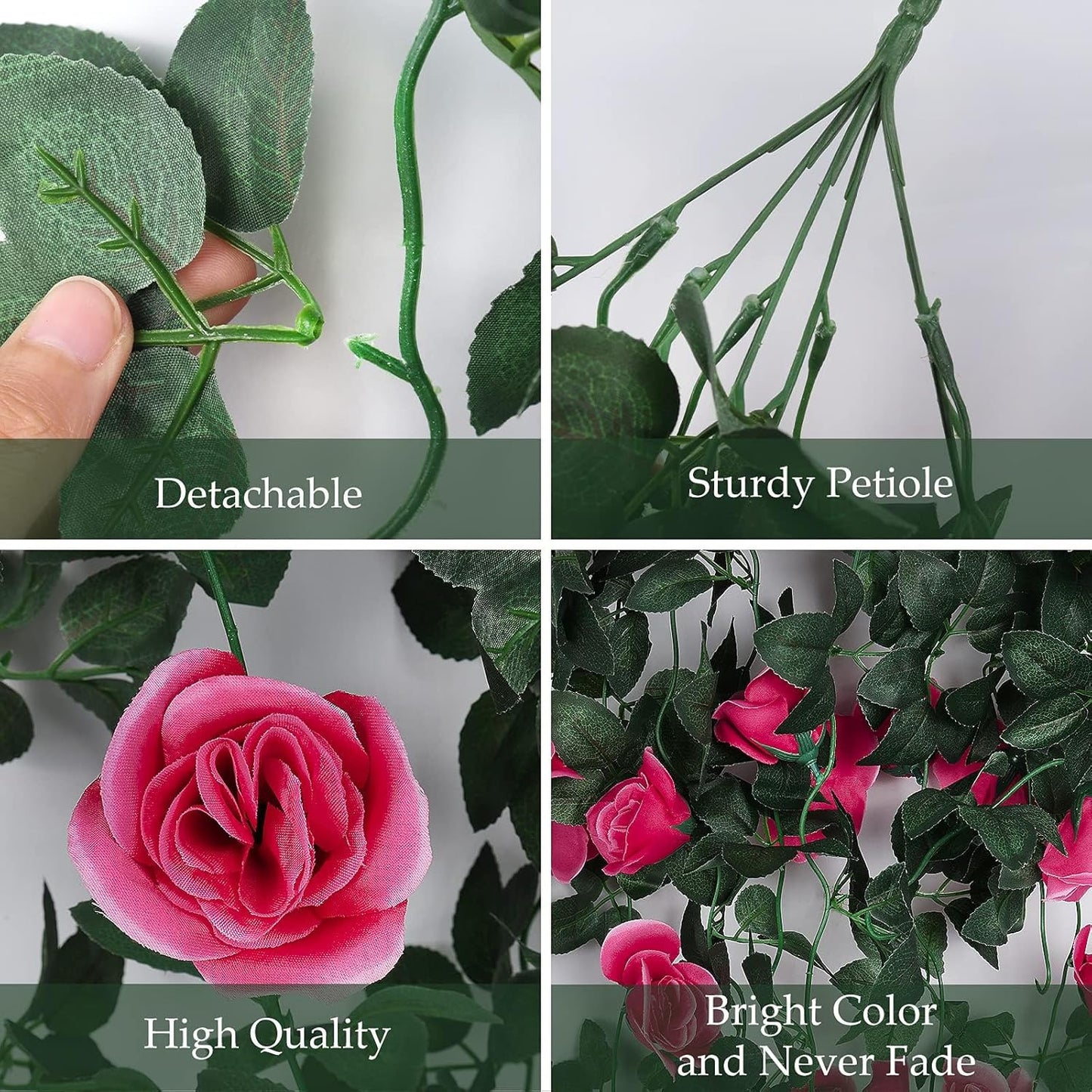 RECUTMS Artificial Rose 4Packs Fake Hanging Flower Faux Ivy Vine Plants for Home Window Garden Office Patio Planter Pathway Front Porch (Rose Red)