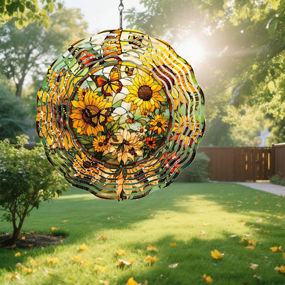 Metal Wind Spinners Outdoor Sunflower Decorations Garden Hanging, Festive Gifts for Women Mom Grandma, 25cm/ 9.84in 3D Wind Spinners for Garden Decor for Patio,Yard,Outdoor