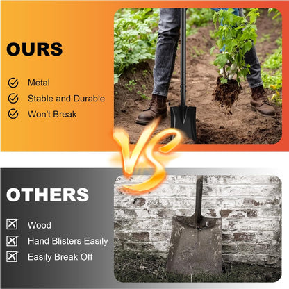 Small Square Shovel 43.3Inches Small Shovel with Metal Handle Garden Tool for Camping Farming Gardening Digging, Black