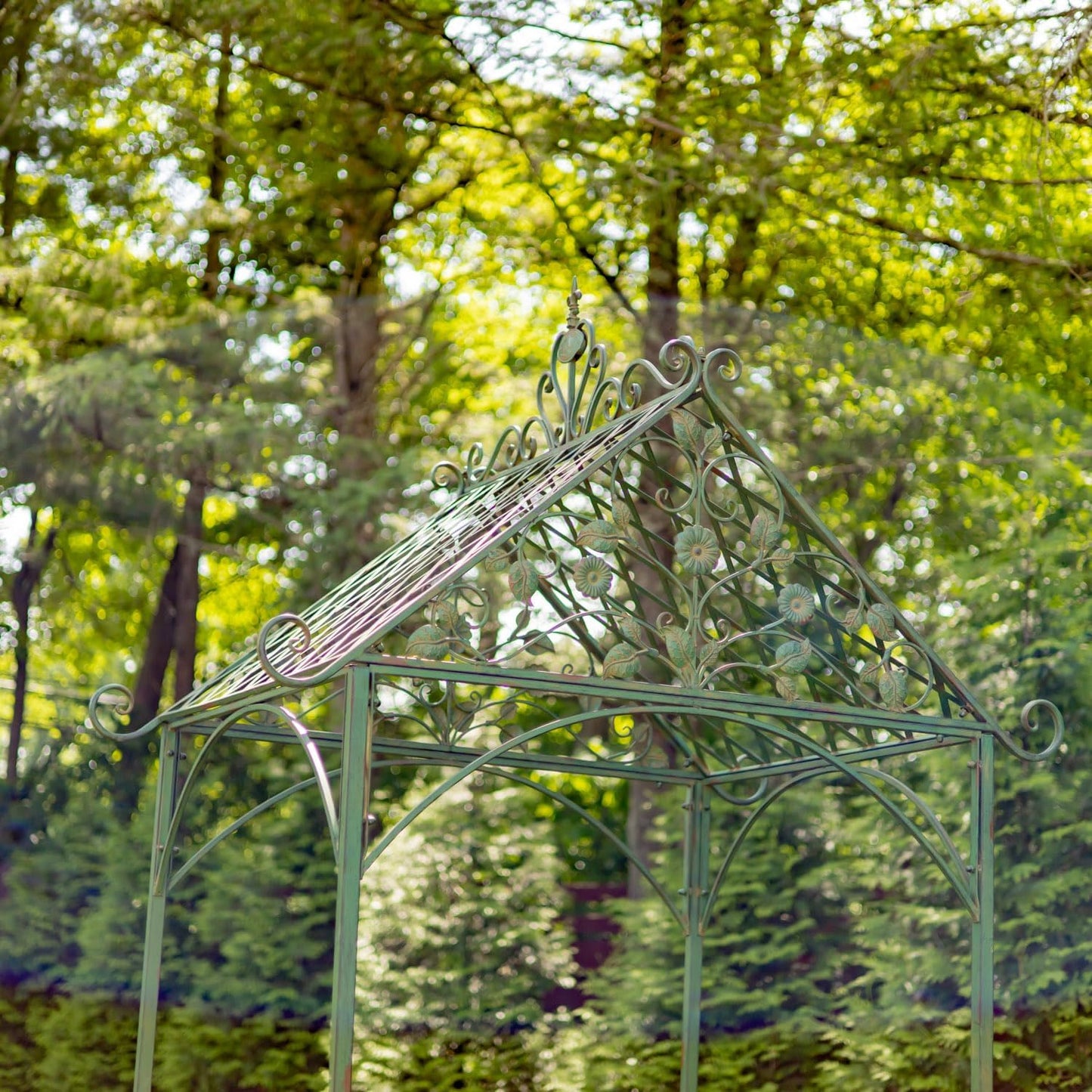 9.5ft T Iron Garden Arch with Embellished Trellis London 1820" (Antique Green)