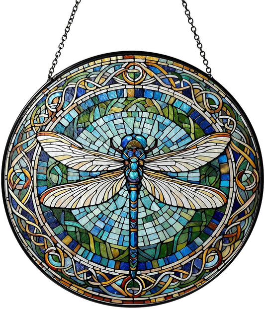 Dragonfly Stained Glass Window Hanging Sun Catcher Dragonfly Gifts for Women Wall Decor Handmade