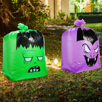 Qilery 24 Pcs Halloween Leaf Lawn Bags Plastic Pumpkin Trash Bags for Leaves with Twist Ties for Halloween Yard Garden Outdoor Party Favors Decorations