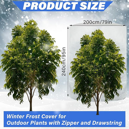 WILLBOND 2 Pcs 79 x 95 Inches Rounded Top Plant Covers Freeze Protection for Winter Cylindrical Frost Cloths Shrub Frost Covers with Zipper Drawstring for Shrub Bush Fruit Tree Potted