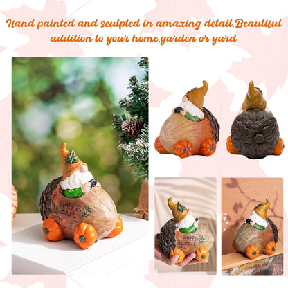 Topadorn Fall Gnome Statue Pine Cone Car with Pumpkin Wheel, Autumn Harvest Gnome Resin Figurine for Home and Outdoor, Thanksgiving Party Home Gnomes Decor