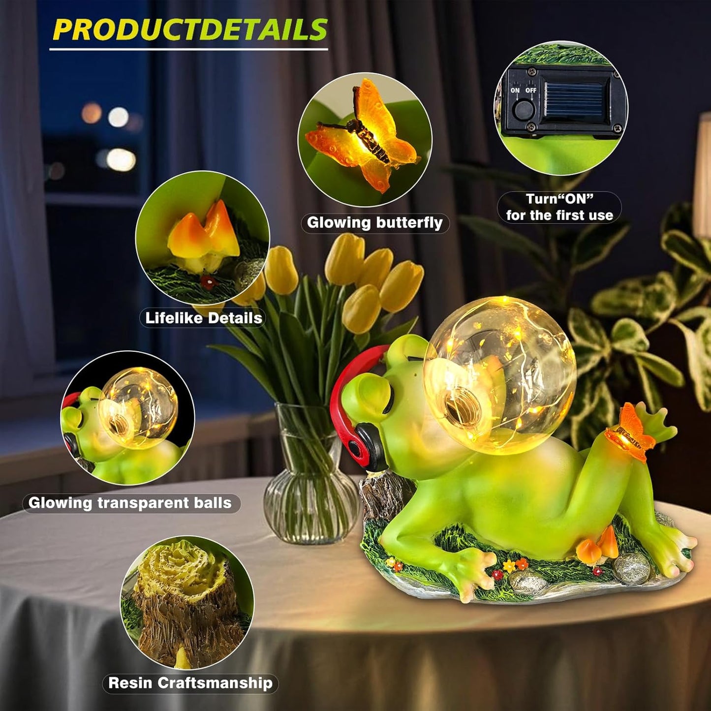 Solar Garden Outdoor Statues Frog, Lawn Decor Frogs Statue for Patio, Balcony, Yard Ornament - Unique Home Decor Gifts (Frog)
