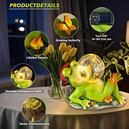 Solar Garden Outdoor Statues Frog, Lawn Decor Frogs Statue for Patio, Balcony, Yard Ornament - Unique Home Decor Gifts (Frog)