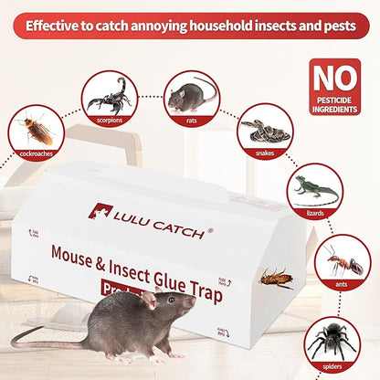 LULUCATCH Mouse Traps, 12 Pack Pre-Baited Sticky Mouse Traps Indoor for Home, Foldable Non-Toxic Bulk Sticky Pads, Glue Traps for Rats, Bugs, Spider, Mice, Cockroach, Pet Safe Pest Control ﻿