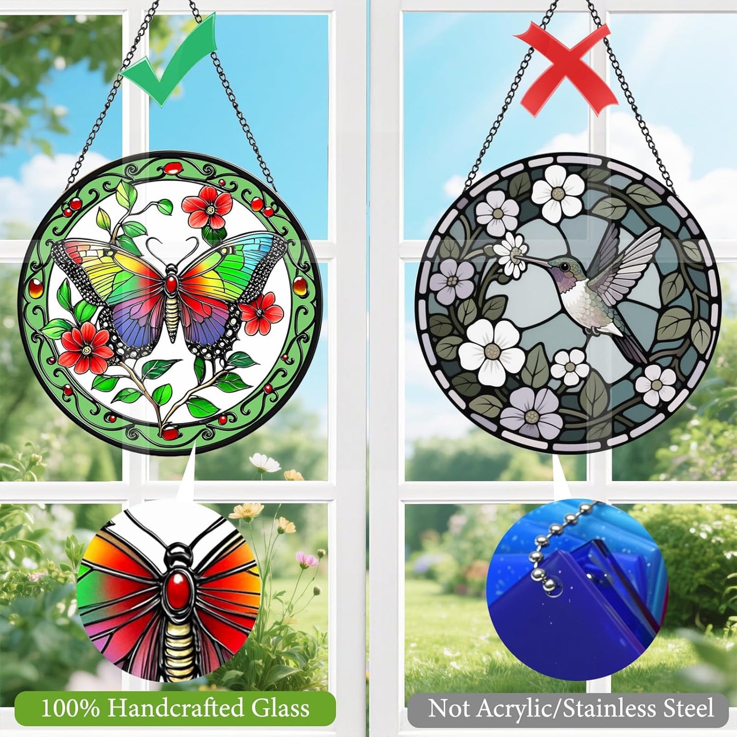 Colorful Butterfly Suncatchers for Windows Hanging - 8 inches Stained Glass Sun Catchers Indoor Window, Stain Glass Window Hanging for Home Decor Garden Suncatcher or Wall Art, Gifts for Holiday