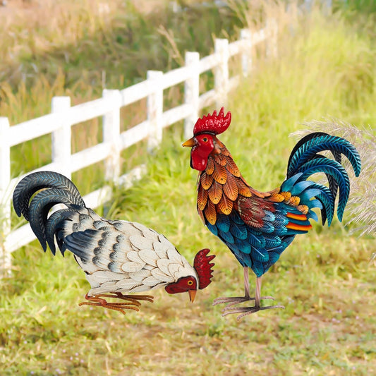 Shorayn Metal Rooster Statues, Outdoor Garden Metal Chicken Decor, Garden Sculptures Chicken
