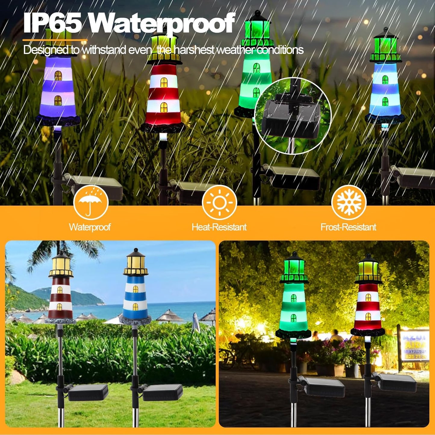 Solar Powered Waterproof Garden Lights 4 Pack – Lighthouse Design for Outdoor Garden Lighting, Backyard Decorations & DIY Backyard Patio, Must-Have for Patio Lovers