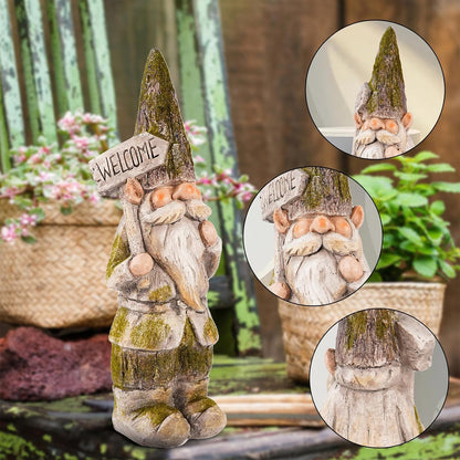 14”H Garden Gnomes Outdoor, Funny Porch Greeter Welcome Gnomes Decorations for Yard Patio Lawn, Resin Gnome Statues for Garden Decor, Unique Christmas Gnome Gift for Women