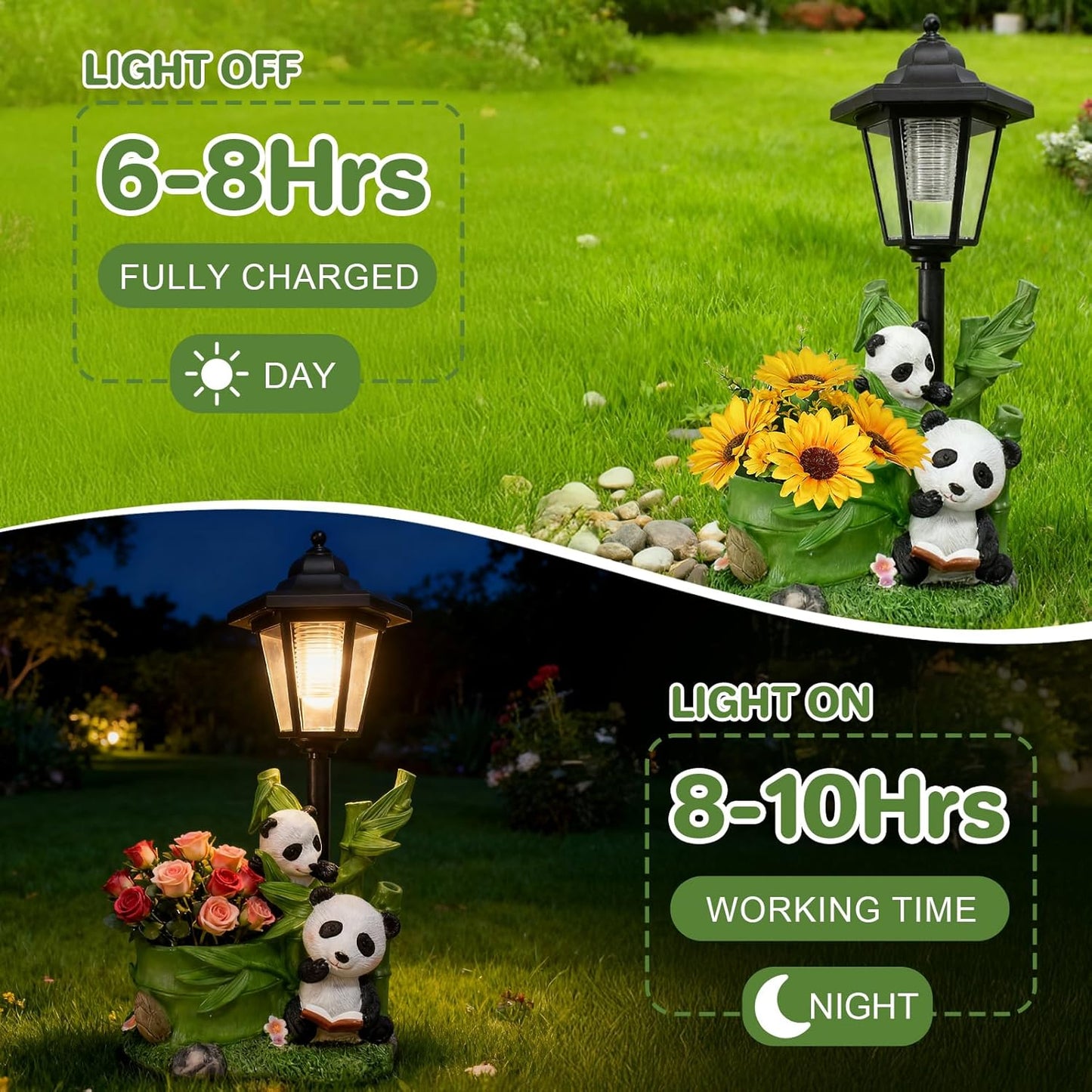 Panda Outdoor Statue with Solar Lantern Flowerpot for Garden Decor Panda Sculpture Figurine Bamboo for Patio Balcony Yard Lawn Decorations Gifts for Women Mom