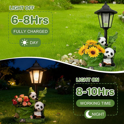 Panda Outdoor Statue with Solar Lantern Flowerpot for Garden Decor Panda Sculpture Figurine Bamboo for Patio Balcony Yard Lawn Decorations Gifts for Women Mom