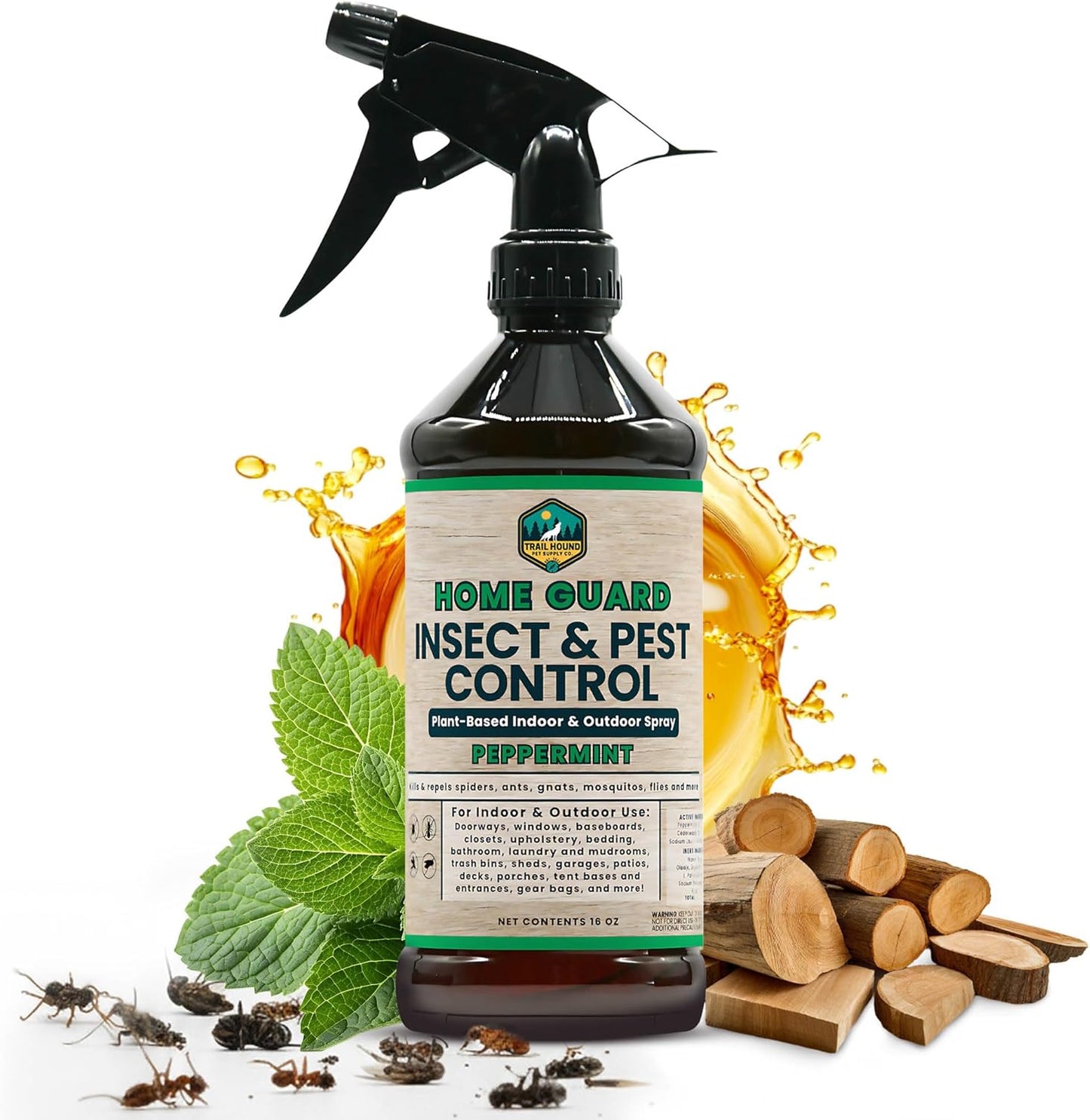 Home Guard - Peppermint Insect & Pest Control Spray - Natural Peppermint Oil Spray For Bugs - Plant-Based Indoor & Outdoor Spider Spray - Safe Around Kids & Pets - Ant Killer - Cockroach Killer - 16oz