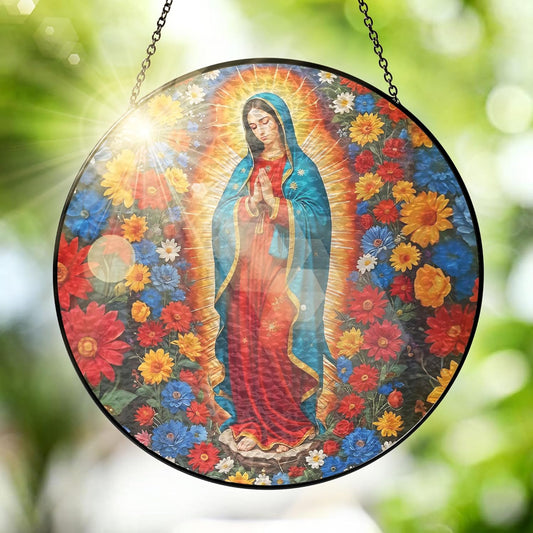 FLAGWIX Christmas Christian Gifts for Women - Virgen De Guadalupe Stained Glass Window Hanging 10