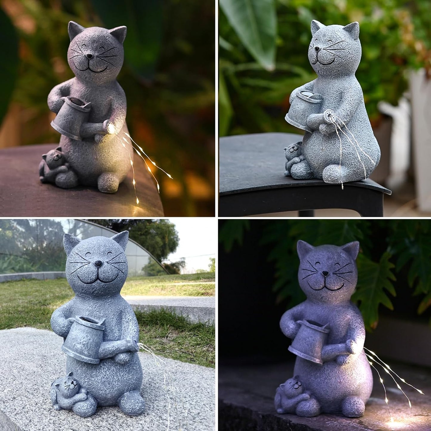 Solar Cat Garden Statues Outdoor Decor with LED Lights Lovely Cat Statue for Patio Balcony Yard Lawn Ornament, Birthday Gardening Gifts for Mom Grandma Women
