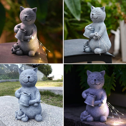 Solar Cat Garden Statues Outdoor Decor with LED Lights Lovely Cat Statue for Patio Balcony Yard Lawn Ornament, Birthday Gardening Gifts for Mom Grandma Women