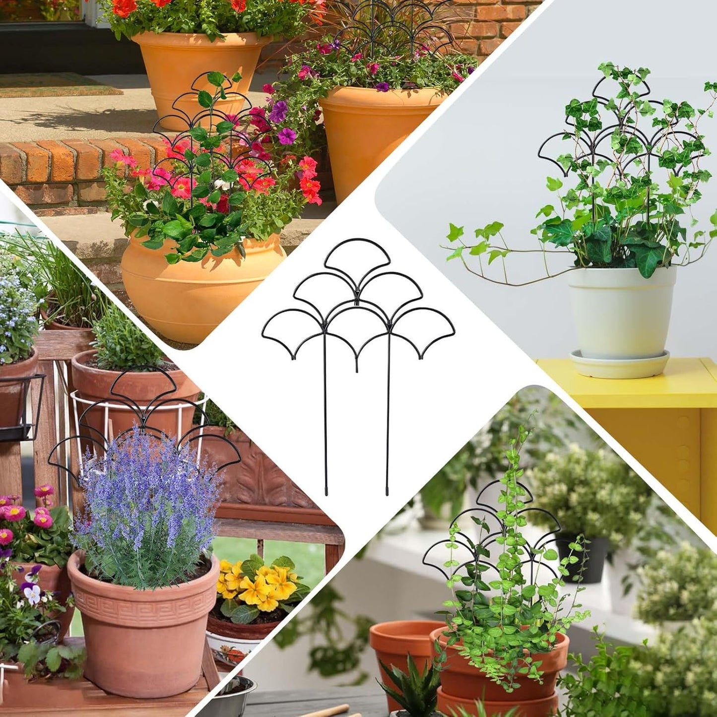 Stackable Metal Trellis for Climbing Plants Outdoor & Indoor - 4 Pack Garden Trellis for Potted Plants, Rust-Resistant Plant Support Stakes for Vines, Vegetables, Flowers - Sturdy Plant Trellis