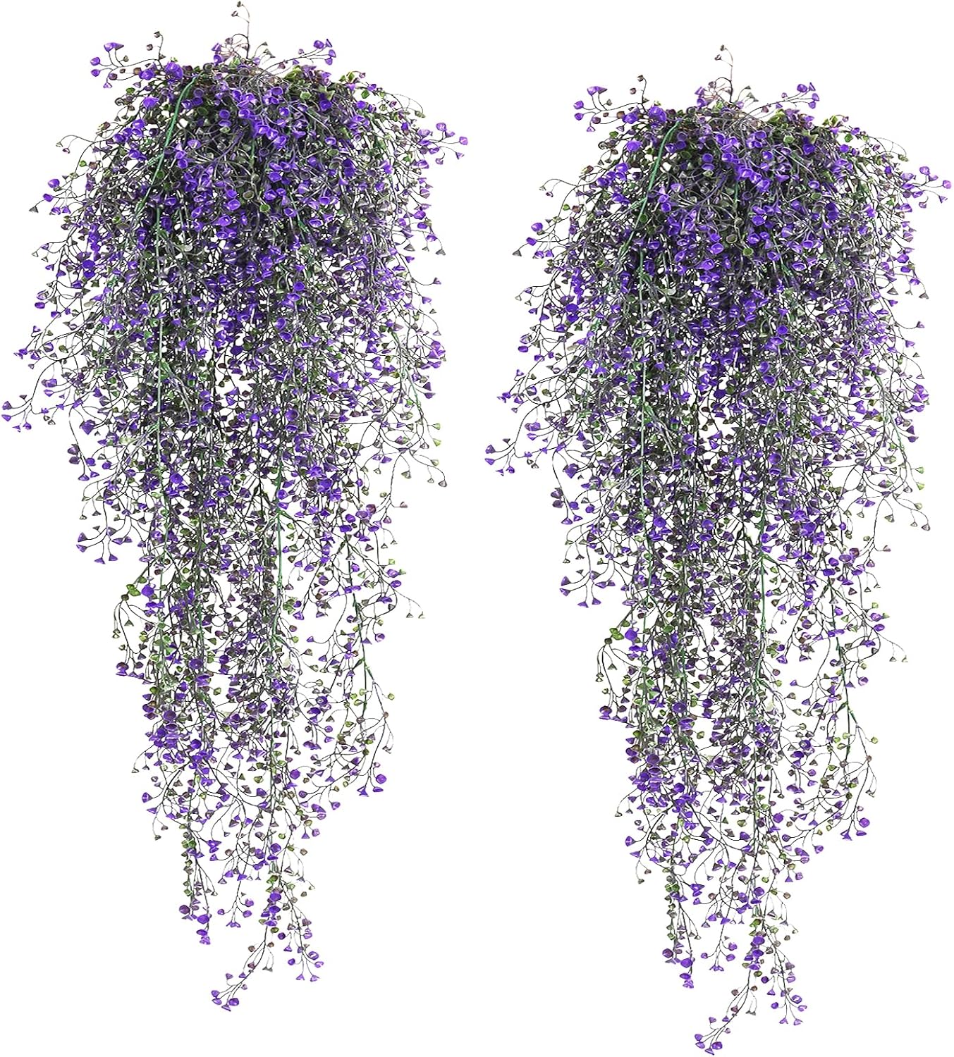 RECUTMS Artificial Vine Plants 2 Pack Fake Hanging Flower Plants Faux Ivy Vine Leaves Plastic Baby Breath Greenery UV Resistant for Home Bedroom Wall Porch Garden Wedding Decor (Purple)