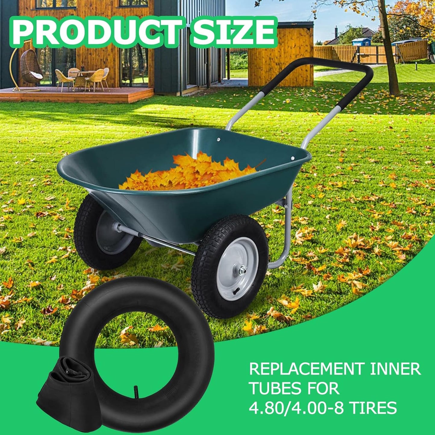 4.80/4.00-8" Inner Tube with Straight Valve Stem (2-Pack) - Heavy Duty Replacement Tire Tubes for Wheelbarrows, Mowers, Hand Trucks, Dollies