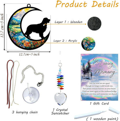 Golden Retriever Suncatcher, Personalized Pet Loss Gift with Name & Date, Heart-Shaped Crystal Sun Catcher, Dog Remembrance Sympathy Rainbow Maker for Window & Garden
