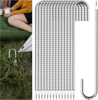 30 Pieces 12 Inch Long 1/4In Diameter Heavy Duty J Hooks,Heavy Duty Rebar Metal Fence Ground Garden Tent Stakes,Ground Spikes Anchors for Fencing,Outdoor Chicken Wire Trellis Stakes,Anti-Rust Silver