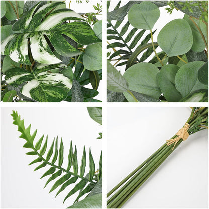 Artificial Greenery Stems Box Set, 5 Kinds Mixed Eucalyptus Leaves Silver Dollar Fern Monstera Leaf Faux Plants Bulk for DIY Bouquets Wedding Floral Arrangements Table Centerpieces Vase Decor