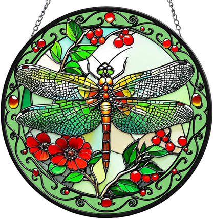 Dragonfly Suncatchers for Windows Hanging - 8 in Stained Glass Sun Catchers Indoor Window, Suncatcher Stain Glass Window Hanging for Home Decor, Gifts for Holiday or Wall Art