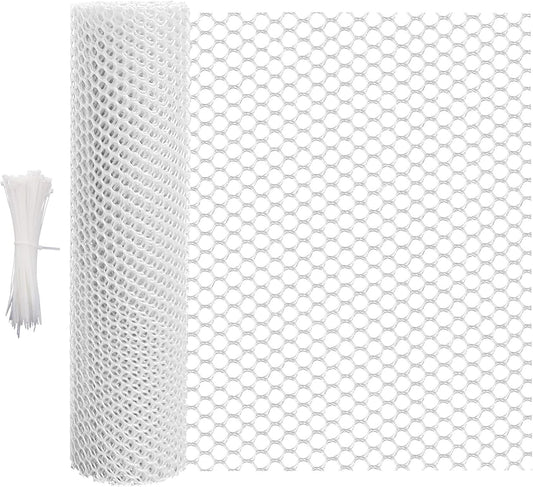 16.4 FT x 15.7 in Roll Mesh Fence, Versatile White Plastic Fencing & Netting, Cuttable Animal Wire Mesh Fence, Durable Tree Trunk Protector, Suitable for Cat Dog Rabbit Barrier and Plant Protectors