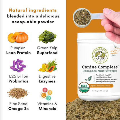 Wholistic Pet Organics Canine Complete - Dog Multivitamin Powder - 1 Lb - Daily Dog Vitamins and Supplements for Homemade Food - Immune System, Skin, Coat & Overall Health - Small and Large Breed