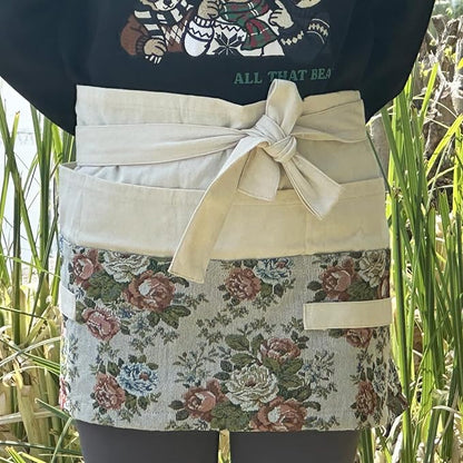 Garden Apron for Woman, Serve Apron Cute, Flora Half Apron with 8 Pockets, Valentines Gift for Mom Wife Girlfriend