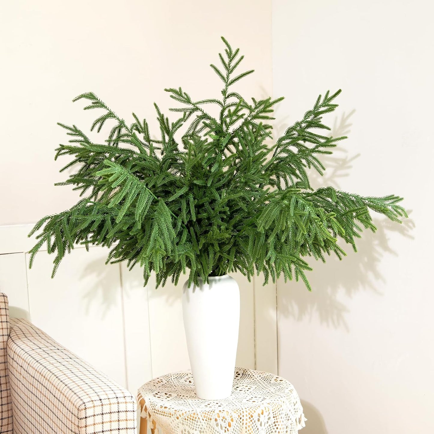 5 Pcs 36 Inch Artificial Norfolk Pine Stems Faux Christmas Greenery Evergreen Realistic Pine Branches Fake Cedar Pine Picks Winter Greens for Vases DIY Garland Wreath Home Holiday Decor
