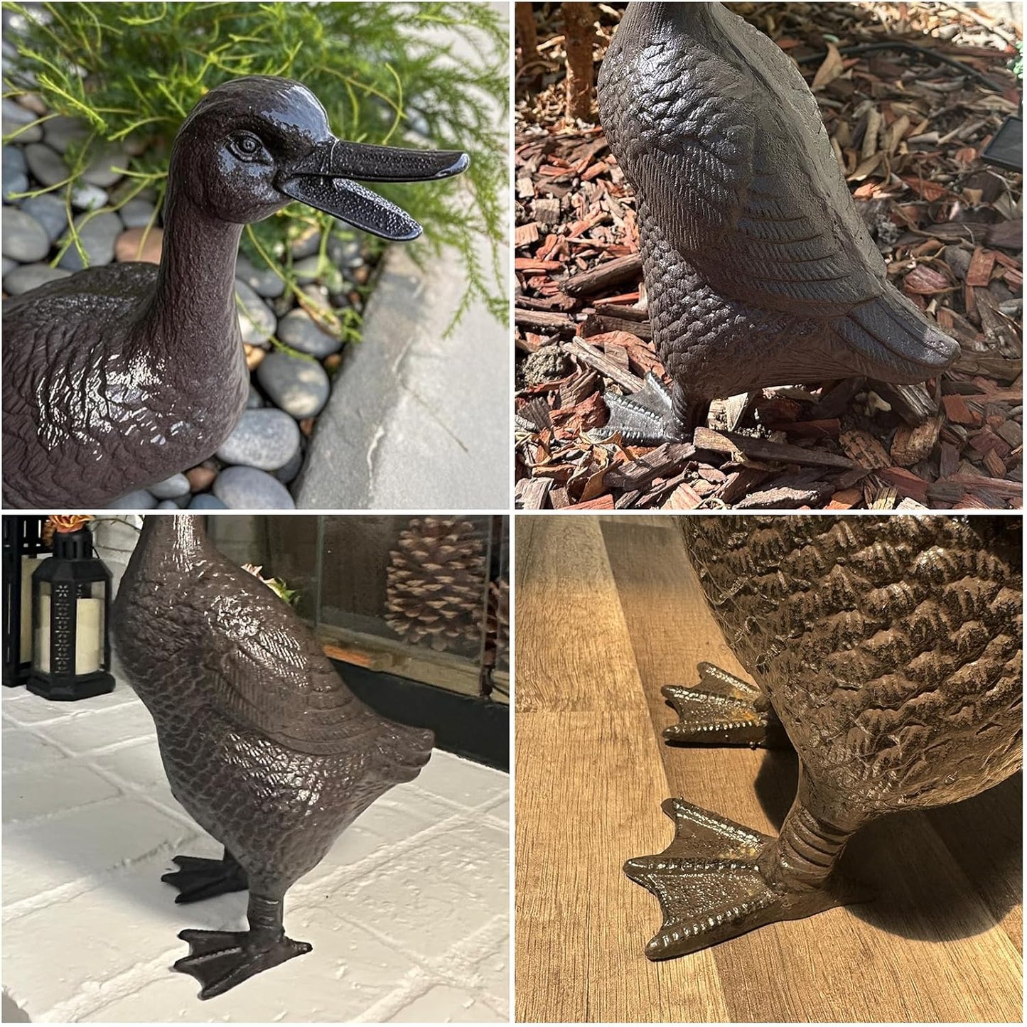 Cast Iron Duck Statue（15.7" Tall） - Heavy Duty Outdoor/Indoor Decor, Rust Brown Garden Art with Lifelike Feather Detailing, Weatherproof Bird Sculpture for Patio, Lawn & Home HC5387